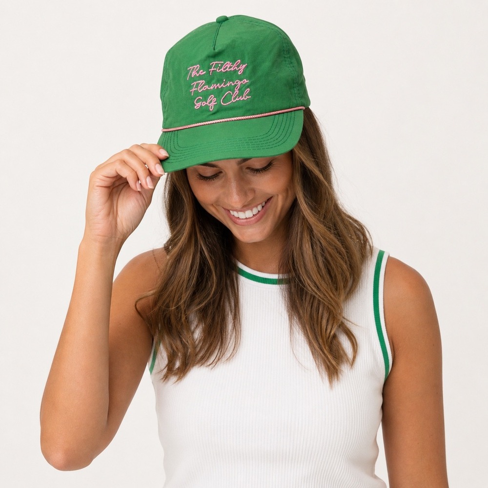 Duvin Design Co Filthy Flamingo Golf Club Green Nylon Rope Trucker Hat Snapback